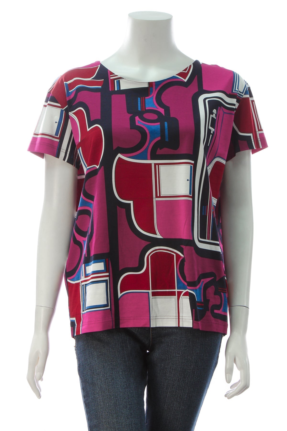 Geometric Print T-Shirt - Pink Size 40