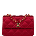 Vintage Chanel Mini Flap Bag Red Satin Gold Hardware
