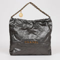 Chanel Medium 22 Bag Rhuthenium Calfskin Gold Hardware