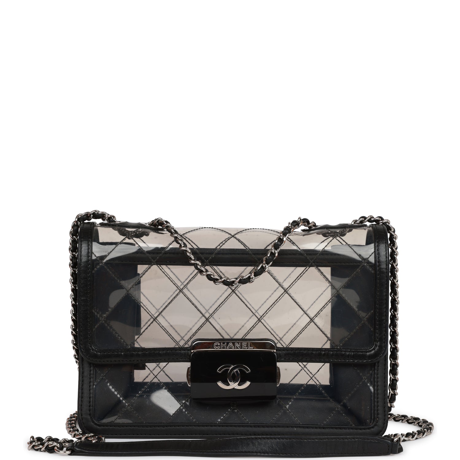 Pre-owned Chanel Naked Beauty Lock Flap Bag PVC Silver Hardware