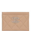 Chanel Card Holder Wallet Beige Caviar Crystal and Light Gold Hardware