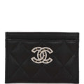 Chanel Card Holder Wallet Black Caviar Crystal and Light Gold Hardware