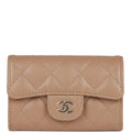 Chanel Flap Card Holder Wallet Beige Caviar Light Gold Hardware