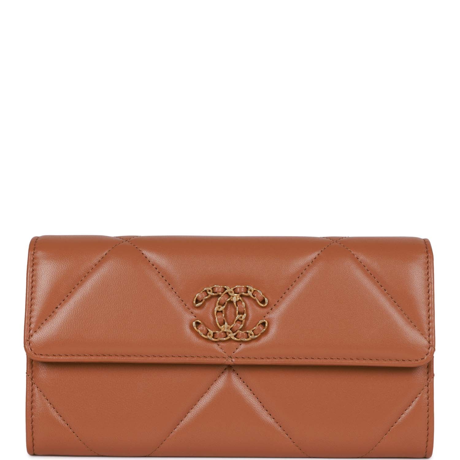 Chanel 19 Large Flap Wallet Brown Lambskin Gold Hardware