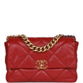 Pre-owned Chanel Medium 19 Flap Bag Red Calfskin Mixed Hardware