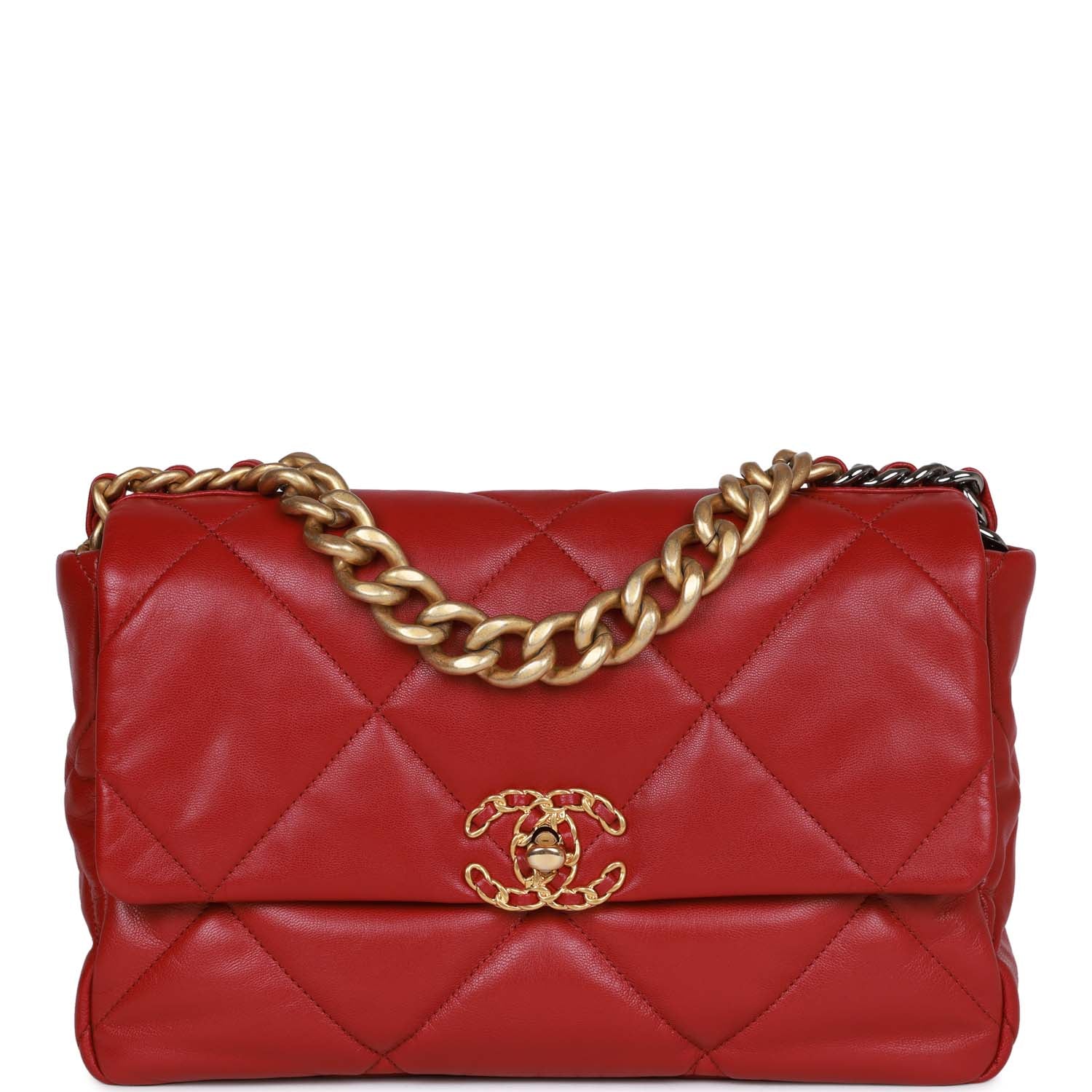 Pre-owned Chanel Medium 19 Flap Bag Red Calfskin Mixed Hardware