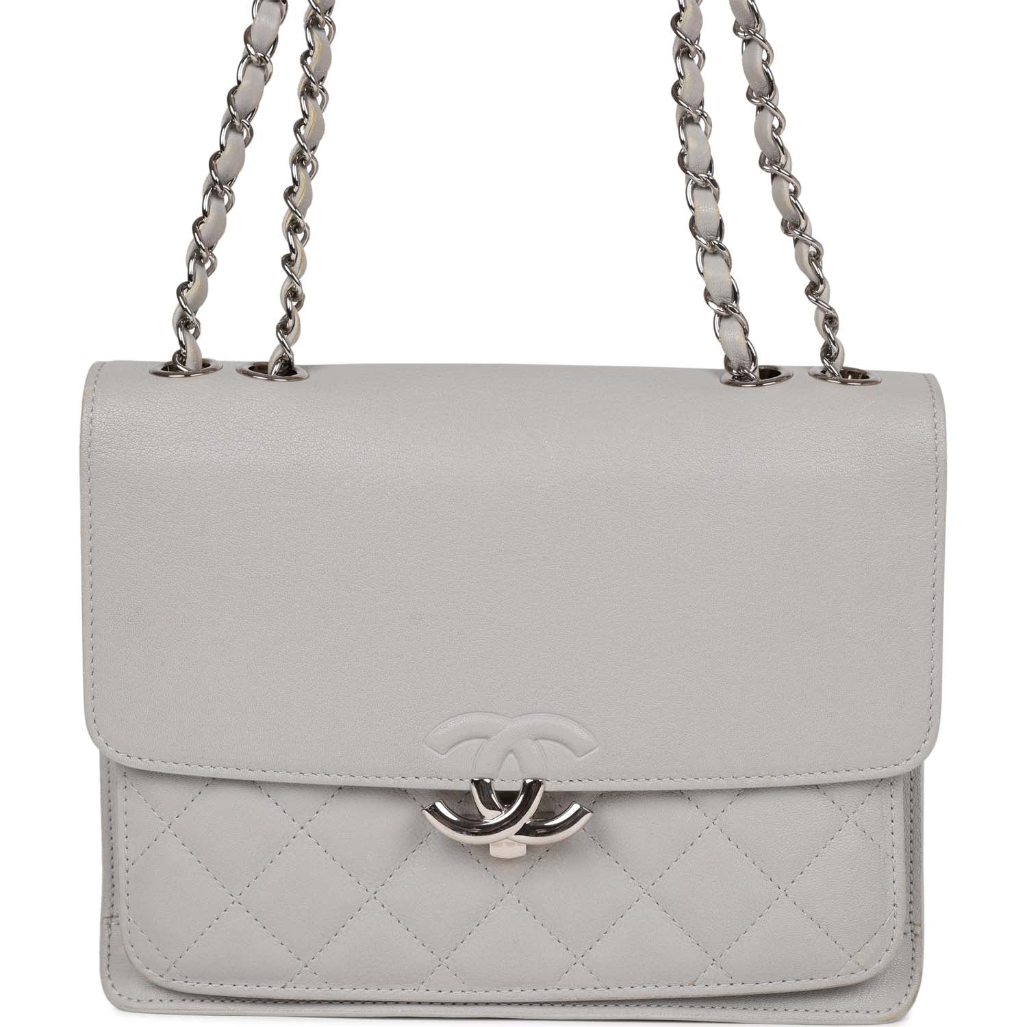 Pre-owned Chanel Companion Flap Bag Grey Goatskin Silver Hardware