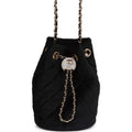 Chanel Crystal Pearl Crush Drawstring Bag Black Velvet Light Gold Hardware