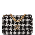 Pre-owned Chanel Medium 19 Flap Bag Black and White Tweed Mixed Hardware