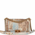 Chanel Medium Boy Bag Beige and Blue Cuba Painted Caviar Gold Hardware