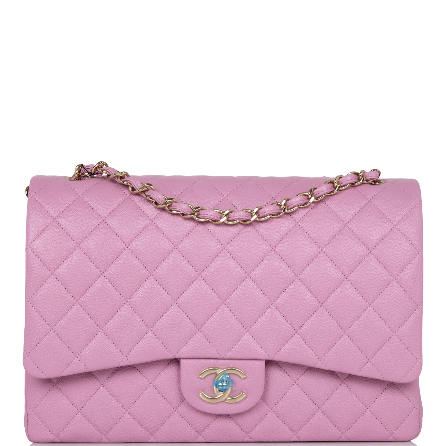 Chanel Maxi Classic Double Flap Bag Dark Pink Caviar Light Gold Hardware