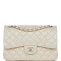 Chanel Jumbo Classic Double Flap Bag White Iridescent Caviar Silver Hardware