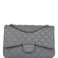 Chanel Jumbo Classic Double Flap Bag Grey Caviar Light Gold Hardware