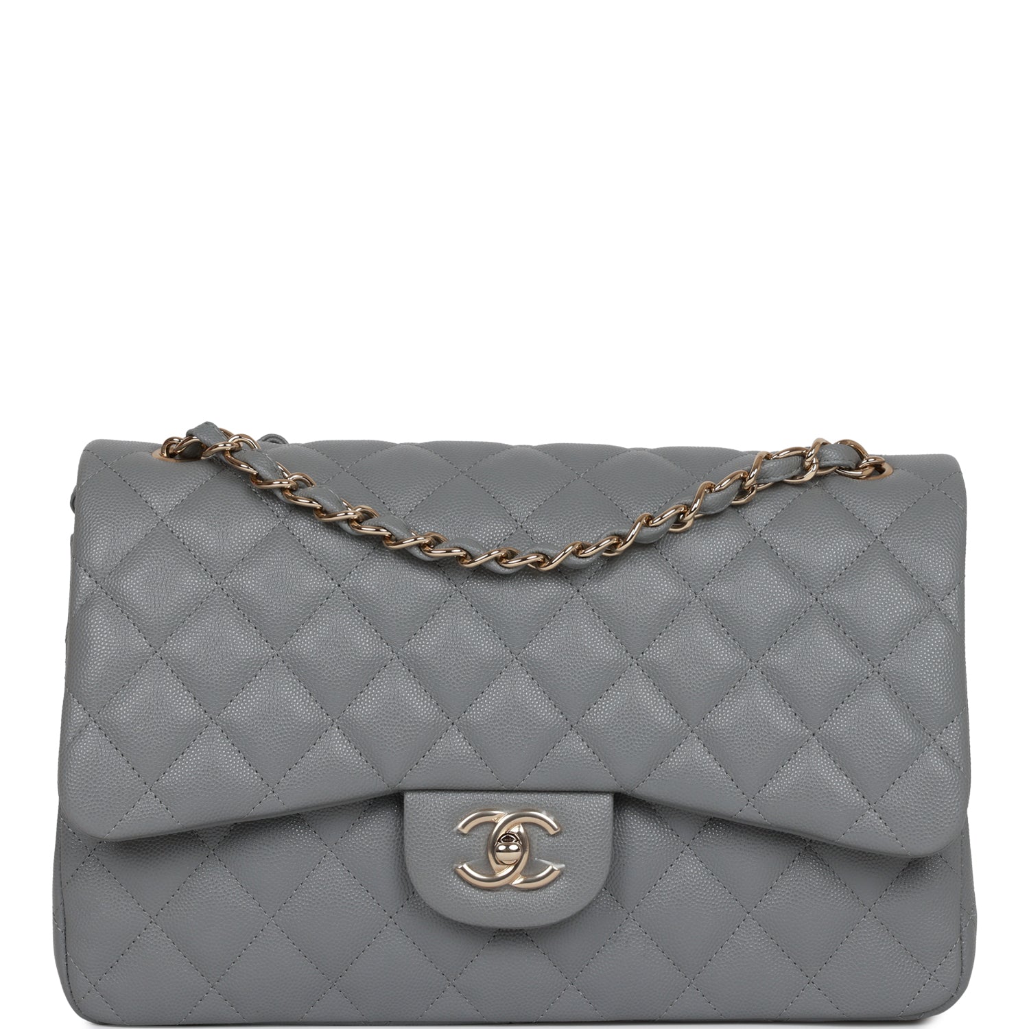 Chanel Jumbo Classic Double Flap Bag Grey Caviar Light Gold Hardware