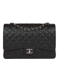 Chanel Maxi Classic Double Flap Bag Black Quilted Caviar Silver Hardware