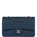Chanel Medium Classic Double Flap Bag Blue Caviar Light Gold Hardware