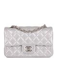 Chanel Mini Rectangular Flap Bag Silver Iridescent Lambskin Silver Hardware