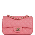 Chanel Mini Rectangular Flap Bag Coral Lambskin Light Gold Hardware
