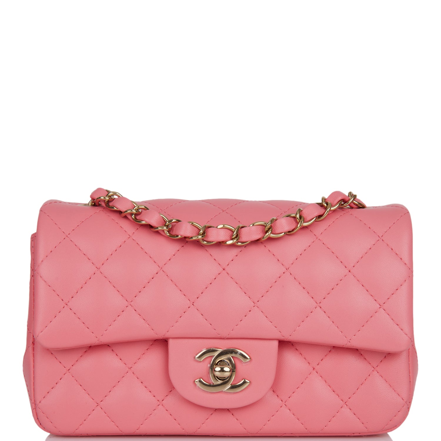 Chanel Mini Rectangular Flap Bag Coral Lambskin Light Gold Hardware
