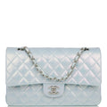 Chanel Medium Classic Double Flap Bag Blue Iridescent Lambskin Silver Hardware
