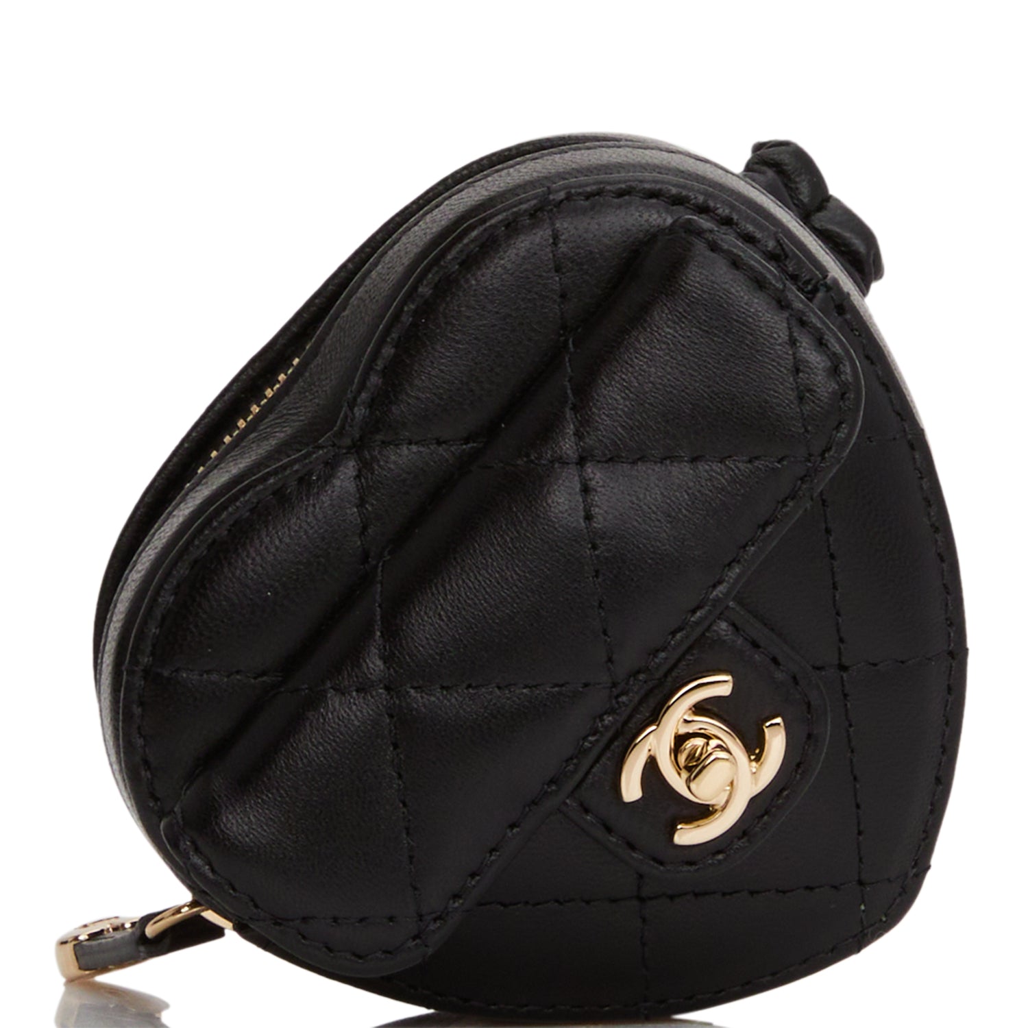 Chanel CC In Love Heart Zipped Arm Coin Purse Black Lambskin Light Gold Hardware