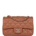 Chanel Mini Rectangular Flap Bag Caramel Lambskin Light Gold Hardware