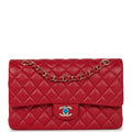 Chanel Medium Classic Double Flap Bag Red Caviar Light Gold Hardware
