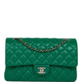 Chanel Medium Classic Double Flap Bag Green Caviar Silver Hardware
