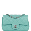 Chanel Mini Rectangular Flap Bag Turquoise Lambskin Silver Hardware