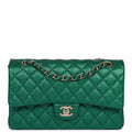 Pre-owned Chanel Medium Classic Double Flap Bag Green Metallic Caviar Light Gold Hardware