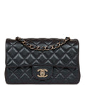 Chanel Mini Rectangular Flap Bag Black Metallic Lambskin Light Gold Hardware