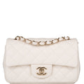 Chanel White Quilted Lambskin Rectangular Mini Classic Flap Bag Light Gold Hardware