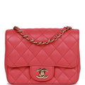Pre-owned Chanel Mini Square Flap Bag Pink Caviar Gold Hardware