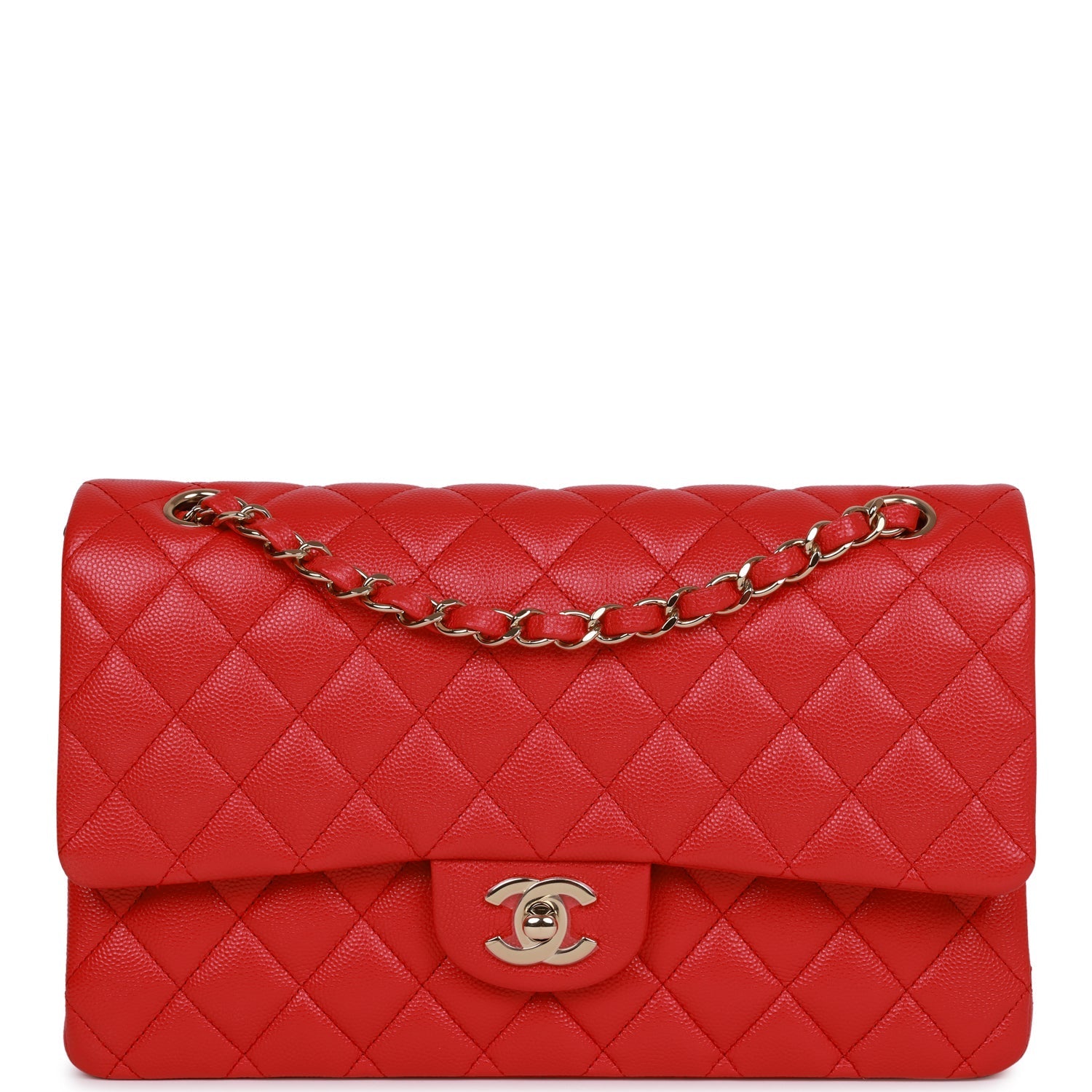 Pre-owned Chanel Medium Classic Double Flap Bag Red Caviar Light Gold Hardware
