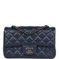 Chanel Mini Rectangular Flap Bag Navy Iridescent Lambskin Ruthenium Hardware