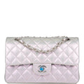 Chanel Small Classic Double Flap Bag Purple Iridescent Lambskin Silver Hardware