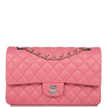 Chanel Medium Classic Double Flap Bag Rose Quilted Lambskin Silver Hardware