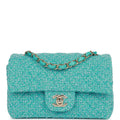 Chanel Mini Rectangular Flap Bag Blue Tweed Light Gold Hardware