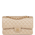 Chanel Medium Classic Double Flap Bag Gold Iridescent Caviar Antique Gold Hardware