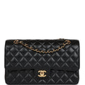 Pre-owned Chanel Medium Classic Double Flap Bag Black Caviar Gold Hardware