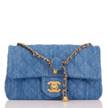 Chanel Pearl Crush Mini Rectangular Flap Bag Denim Antique Gold Hardware