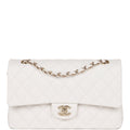 Chanel Medium Classic Double Flap Bag White Caviar Light Gold Hardware