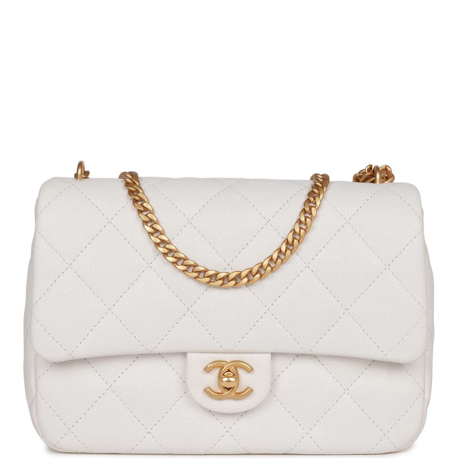 Chanel Medium Sweetheart Crush Flap Bag White Caviar Antique Gold Hardware
