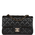 Chanel Mini Rectangular Flap Bag Black Lambskin Light Gold Hardware