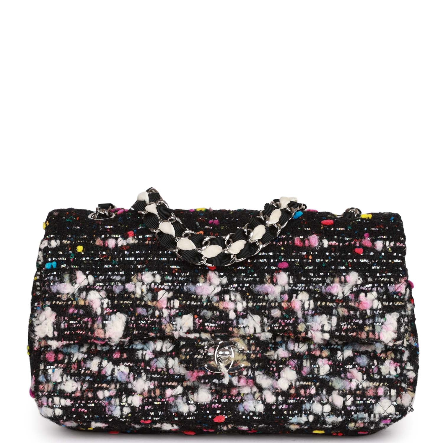 Pre-owned Chanel Medium Classic Double Flap Multicolor Tweed Silver Hardware