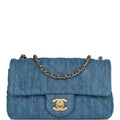 Chanel Pearl Crush Mini Rectangular Flap Bag Blue Denim Lambskin Antique Gold Hardware