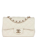 Chanel Mini Rectangular Flap Bag White Lambskin Light Gold Hardware