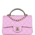 Chanel Mini Rectangular Flap with Top Handle Pink and Green Lambskin Light Gold Hardware