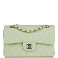 Chanel Small Classic Double Flap Light Green Caviar Light Gold Hardware