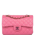 Chanel Pink Quilted Lambskin Small Classic Double Flap Bag Rainbow Hardware